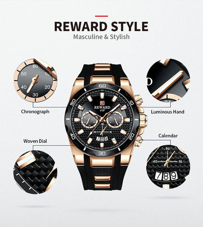 Reloj para Hombre REWARD Negro y Dorado con Diseño Moderno y Calendario - Image 8