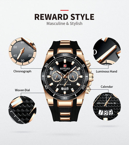 Reloj para Hombre REWARD Negro y Dorado con Diseño Moderno y Calendario - Image 8