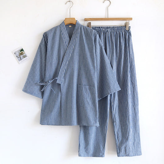 Pijama de Algodón Rayado para Pareja - Conjunto Kimono Japonés Cómodo - Image 18
