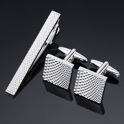 Juego de Clips de Corbata y Gemelos con Cristales Negros y Patrón Floral Esmaltado en Oro y Plata - Image 49