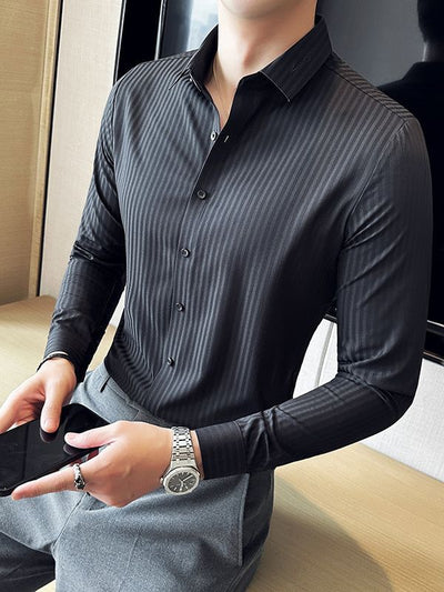 Camisa Hombre Manga Larga Rayas Oscuras Sin Costuras - Image 8