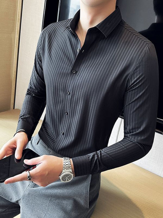 Camisa Hombre Manga Larga Rayas Oscuras Sin Costuras - Image 8