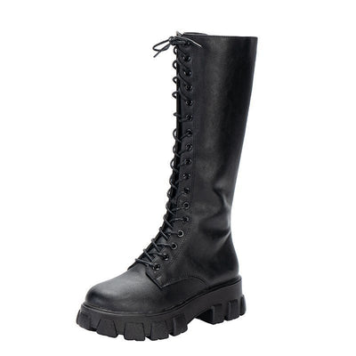 Botas Knight de Cordones Negras para Mujer - Estilo Británico Clásico - Image 3