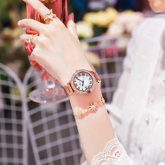 Reloj de Moda para Mujer con Banda de Acero y Micro-grabado de Diamantes