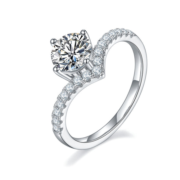 Anillo de Moissanita en V de 1 Quilate - Estilo Coreano Moderno