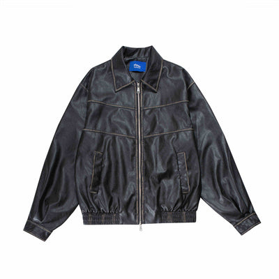 Chaqueta de Cuero Motociclista Retro Japonés Oversized Street - Image 11