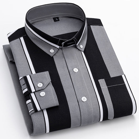 Camisa Casual de Manga Larga con Rayas Anchas para Hombre - Image 6