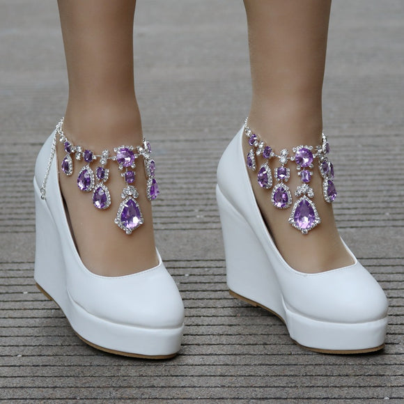 Zapatos de Cuña con Plataforma Impermeable y Cristales - Elegancia para tu Boda