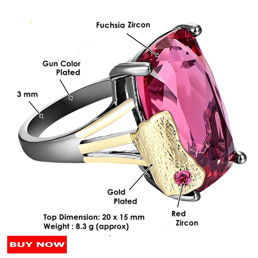 Anillo de Piedra Roja con Dos Tonos Dorado y Negro - Image 5