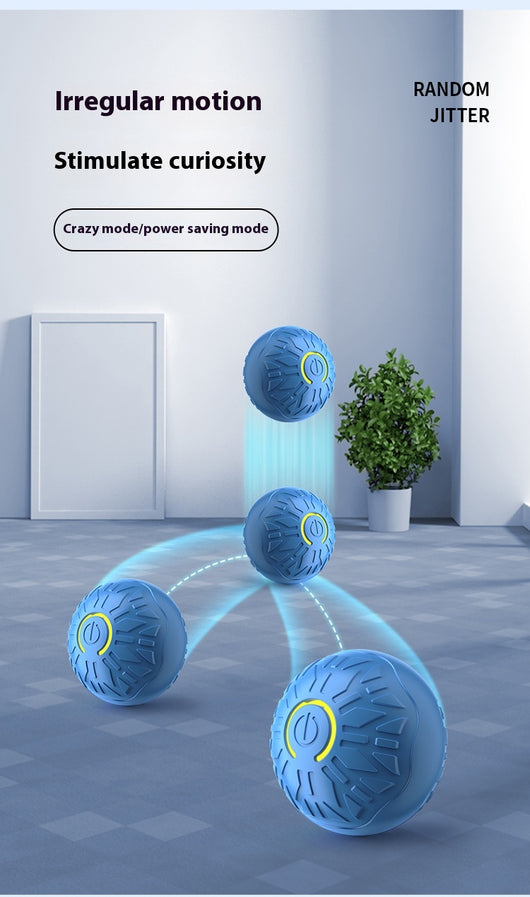 Upgraded blue electric jumping ball for pets with a yellow power button, made of chewable silicone, on a white pedestal. - Image 29