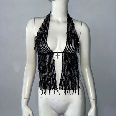 Top Halter Lentejuelas con Cordones y Tirantes Ajustables - Image 10