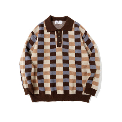 Suéter Polo Cuadros Hombre Estilo Urbano Corte Relajado - Image 15