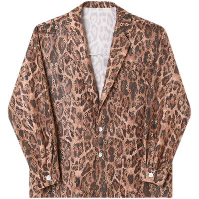 Camisa Elegante Cuello Solapa con Encaje y Estampado Leopardo para Hombre - Image 9