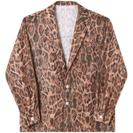 Camisa Elegante Cuello Solapa con Encaje y Estampado Leopardo para Hombre - Image 9