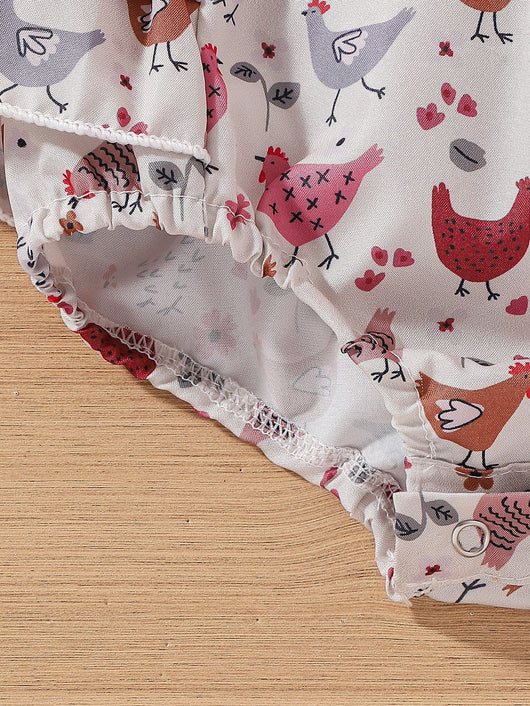 Vestido Infantil Pollo Cartoon con Mangas Volantes - Image 21