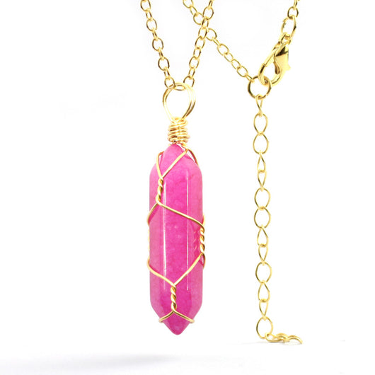Collar Colgante de Cristal Hexagonal Envuelto a Mano con Piedra Natural - Image 39