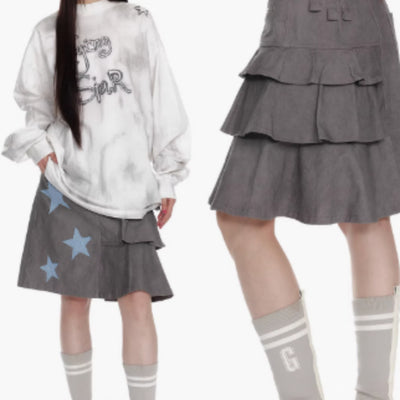 Falda Plisada de Patchwork Cuadros Burbuja y Estrellas para Mujer - Image 7