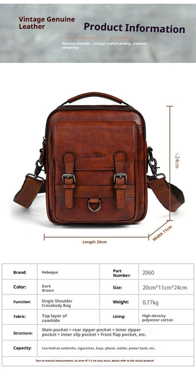 Bolsa Bandolera de Cuero Genuino Estilo Retro para Hombre - Image 7
