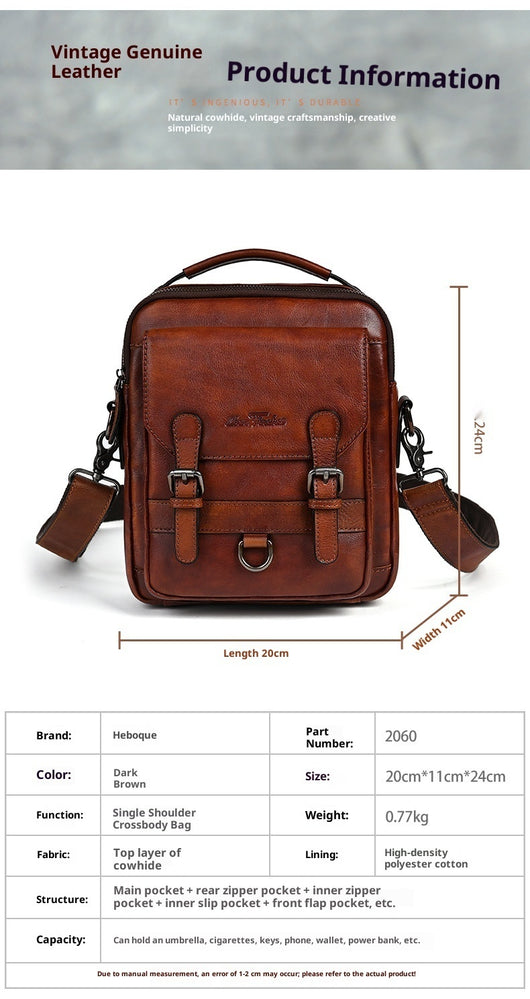 Bolsa Bandolera de Cuero Genuino Estilo Retro para Hombre - Image 7