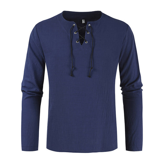 Camisa de Lino y Algodón con Cordones para Hombre - Image 3