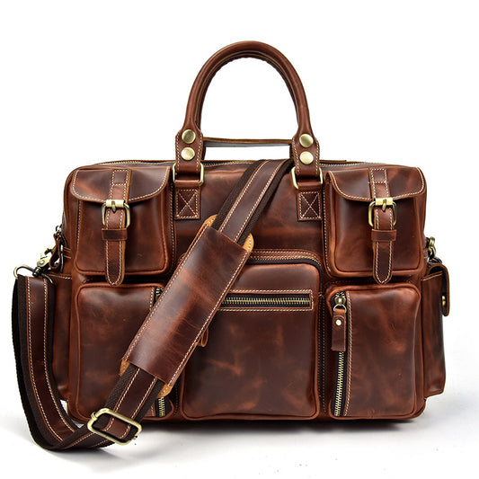 Bolsa Mensajera de Cuero Genuino Estilo Retro con Gran Capacidad para Hombre - Image 2
