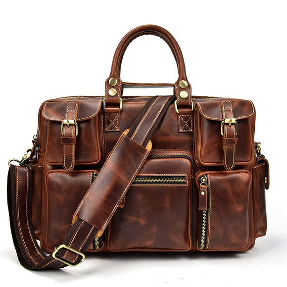 Bolsa Mensajera de Cuero Genuino Estilo Retro con Gran Capacidad para Hombre