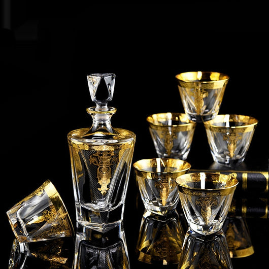 Vaso Whisky de Cristal con Líneas Doradas Grid - Image 2