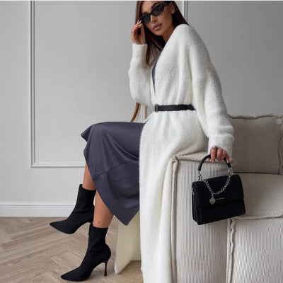 Cardigan de Imitación de Visón Blanco Suelto para Mujer - Image 11