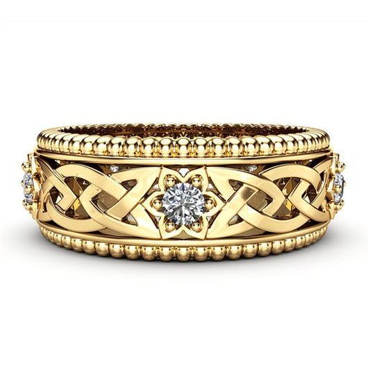 Anillo de Boda Hueco con Diamante Blanco Chapado en Oro 14K - Image 8