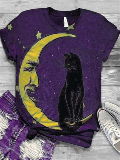 Playera Gato Luna Cuello Redondo Manga Corta Cómoda - Image 7