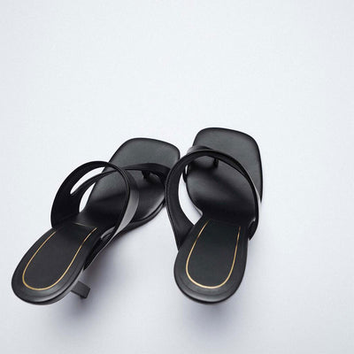 Sandalias Tacón Alto Mujer Cuero Oveja Negro Diseño Asimétrico con Cinturón - Image 4