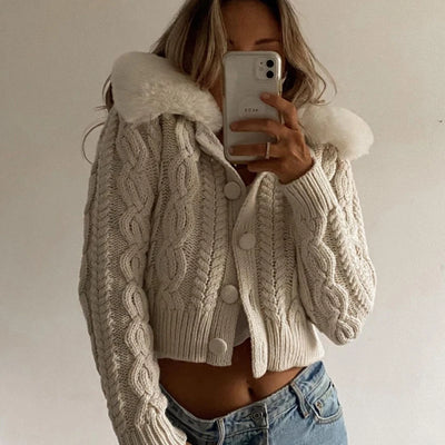 Cardigan Tejido Suave con Cuello de Pelaje - Chaqueta Acogedora - Image 23