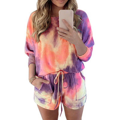 Conjunto Deportivo Casual con Shorts y Sudadera Tie-Dye