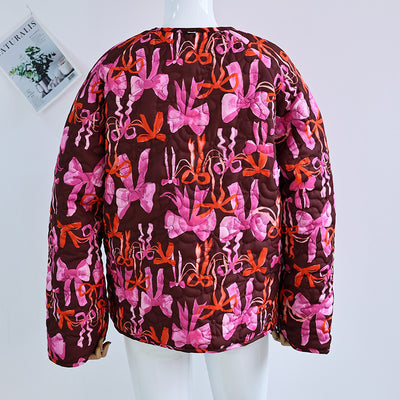 Chaqueta con Lazo Estampado, Cuello Redondo y Cordones Reversible - Image 9