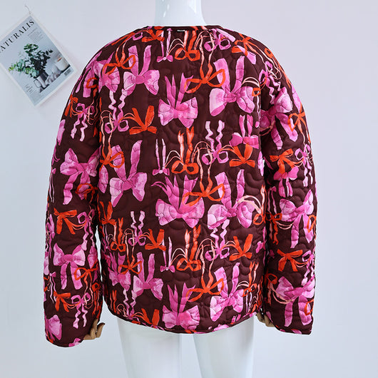 Chaqueta con Lazo Estampado, Cuello Redondo y Cordones Reversible - Image 9
