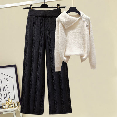 Conjunto Elegante: Suéter con Solapa y Pantalón Ancho Versátil - Image 3