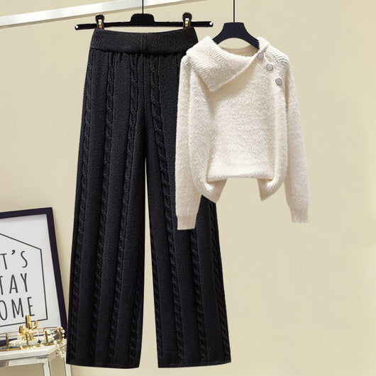 Conjunto Elegante: Suéter con Solapa y Pantalón Ancho Versátil - Image 3
