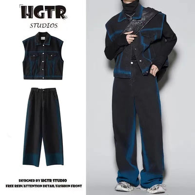 Conjunto Denim Degradado Distressed con Chaleco Spray Color - Image 2