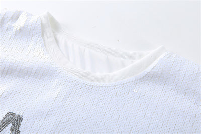 Blusa Suelta Lentejuelas Manga Corta Talla Grande para Mujer - Image 13
