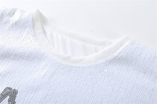 Blusa Suelta Lentejuelas Manga Corta Talla Grande para Mujer - Image 13
