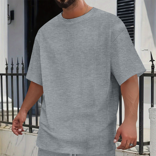 Camisa Casual Hombre Jacquard Transpirable Cuello Redondo Manga Corta