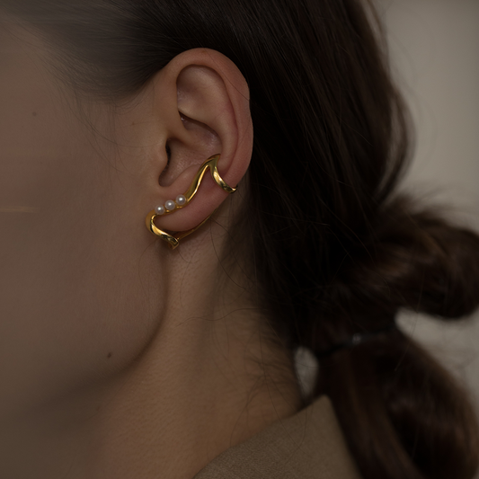 Aretes de Perlas Lujo Diseño Elegante Oro y Plata - Image 2