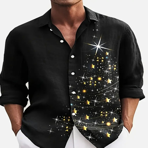 Camisa Navideña Manga Larga para Hombre con Estampado Papá Noel