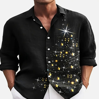 Camisa Navideña Manga Larga para Hombre con Estampado Papá Noel