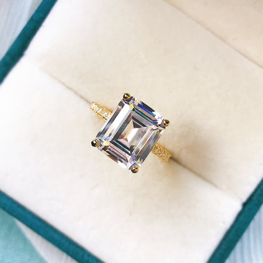 Anillo de Diamante Simulado Pagoda Rectangular Carbono Alto para Mujer - Image 2