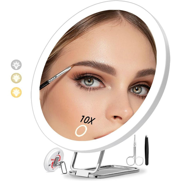 Espejo de Maquillaje Giratorio con Luz LED Recargable y Soporte