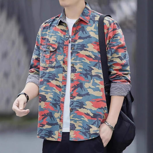 Chaqueta Casual Camuflaje Hombre - Camisa Suelta Retro Manga Larga - Image 3