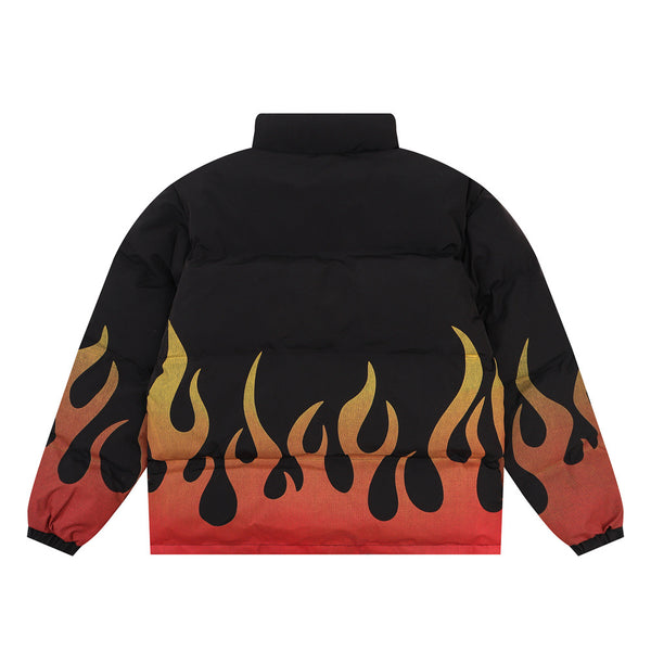 Abrigo de Algodón Grueso con Cuello Alzado y Estampado Flama - Aislante Térmico para Invierno