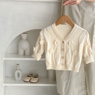 Cardigan Infantil Tejido a Mano con Flores - Image 3