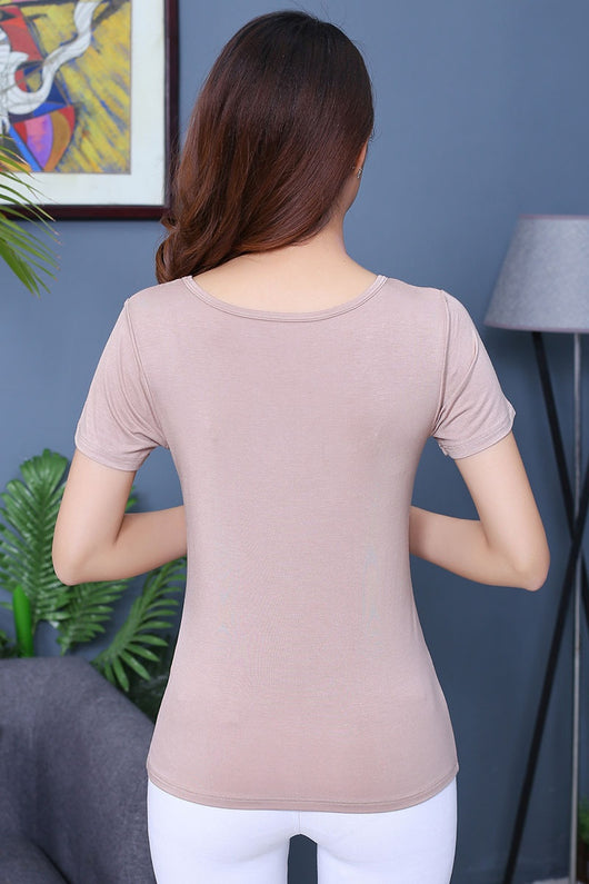 Camiseta Modal Mujer Manga Corta con Refuerzo de Pecho Color Sólido - Image 20